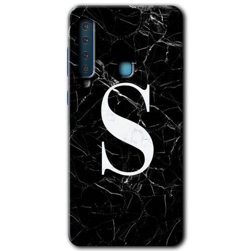 Galaxy A9 2018 Kılıf HD Desen Baskılı Arka Kapak - Siyah Mermer Desenli S Harfi + Kırılmaz Cam