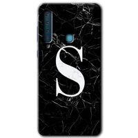 Galaxy A9 2018 Kılıf HD Desen Baskılı Arka Kapak - Siyah Mermer Desenli S Harfi + Kırılmaz Cam