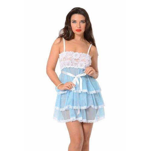 Pilelistore Açık Mavi Beyaz Dantelli Gecelik - 686