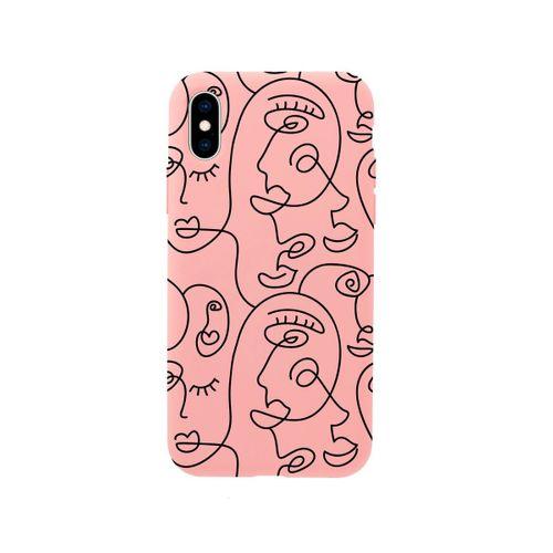 iPhone Xs Max Face Art Premium Pembe Lansman Silikonlu Kılıf