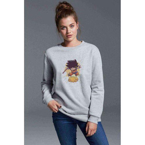 Anime Dragon Ball Looking For The Baskılı Gri Kadın Sweatshirt