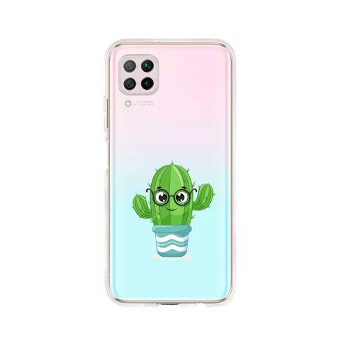 Huawei P40 Lite Gözlüklü Kaktüs Desenli Premium Şeffaf Silikon Kılıf