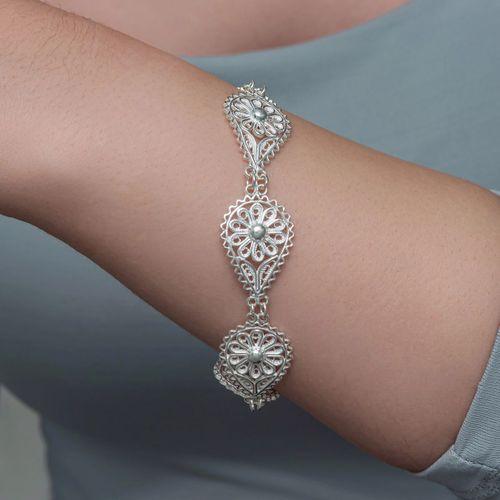 Gümüş Damla Papatya Telkari Kadın Bileklik