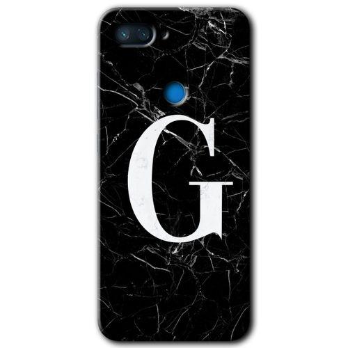 Xiaomi Mi 8 Lite Kılıf HD Desen Baskılı Arka Kapak - Siyah Mermer Desenli G Harfi + Kırılmaz Cam