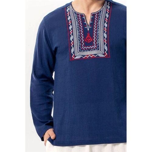 Uzun Kol Şile Bezi Bisiklet Yaka Bahriyeli Erkek Yazlık T-shirt Lacivert Lcvt