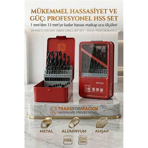 25 Parça 1 - 13 mm Alüminyum Metal Ağaç HSS Uçlu DIN 338RN Matkap Ucu Seti  723034
