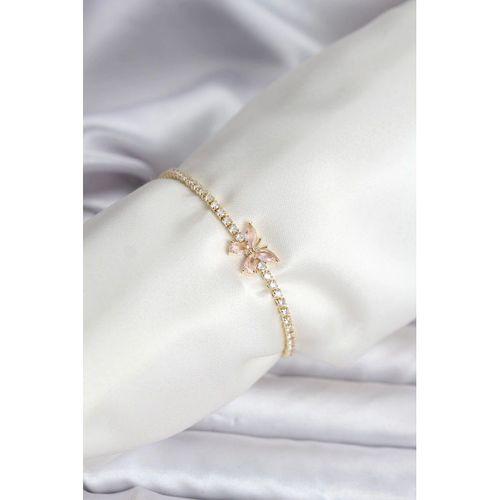 Kelebek Model Zirkon Taşlı Gold Renk Pirinç Su Yolu Kadın Bileklik