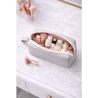 Deri Makyaj Kozmetik Çantası Seyahat Tipi Çanta Organizer Gri