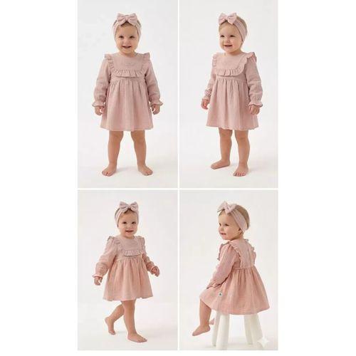 6-24 Ay Müslin Keten Pamuk Bandanalı Bebek Elbise