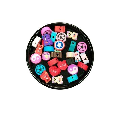 30 Adet 10 mm Polimer Kil Fimo Boncuk Takı Bileklik + 1 Metre Lastikli Misina Hediye - Karışık Renkli