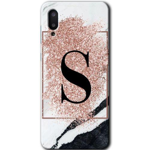 MRCİLETİSİM Samsung Galaxy A02 Kılıf Baskılı Kapak - Pembe Mermer Desenli S Harfi +Tam Ekran Koruyucu