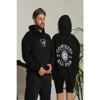 Unisex Oversize Üç İplik Şardonlu Kapüşonlu Sweatshirt – All Star Ön Ve Arka Baskılı, Kanguru Cepli, Rahat Kalıp Kışlık Model - Siyah