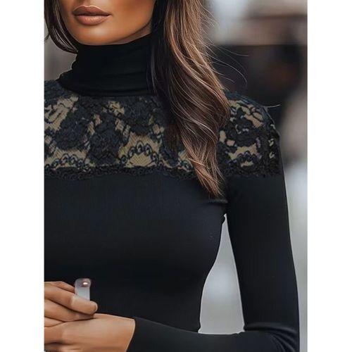 Kadın Uzun Kollu Balıkçı Yaka Dantelli Kaşkorse Bluz