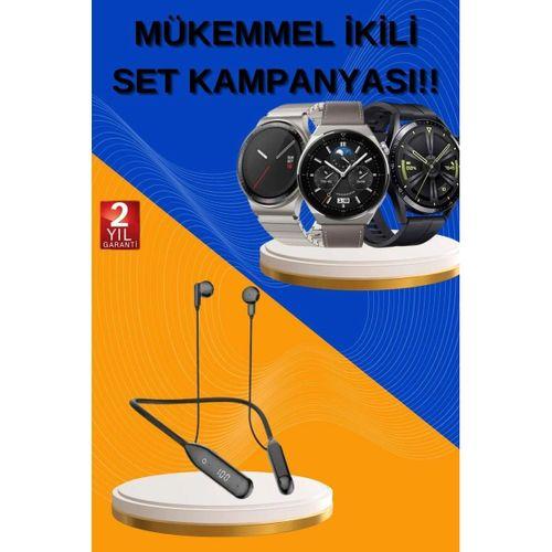 Alarm Ve Titreşim Özellikli Akıllı Saat Ve Mikrofonlu Kablolu Bluetooth Kulaklık 60 Saat