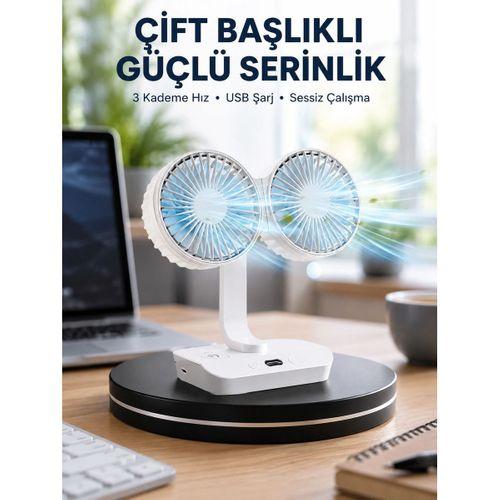 Sessiz Çalışan Usb Çift Kafalı Masaüstü Fan – Ev Ve Ofis İçin