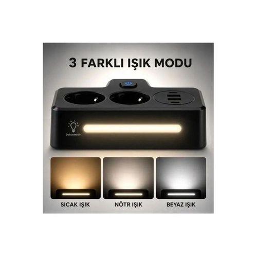 Bkl-502 Akım Korumalı 2li Priz 2 Usb Ve 2 Type-c Çıkış 4000w Hızlı Şarj Duvar Tipi Dokunmatik Led Aydınlatmalı