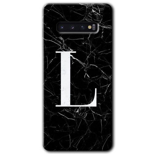 Samsung Galaxy S10 HD Baskılı Kılıf + 9D Tam Ekran Koruyucu - Siyah Mermer Desenli L Harfi