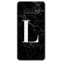 Samsung Galaxy S10 HD Baskılı Kılıf + 9D Tam Ekran Koruyucu - Siyah Mermer Desenli L Harfi