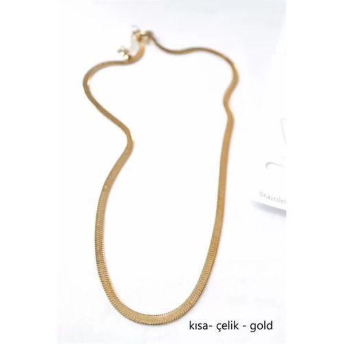 Kısa İtalyan Çelik Kolye-45 CM - Altın