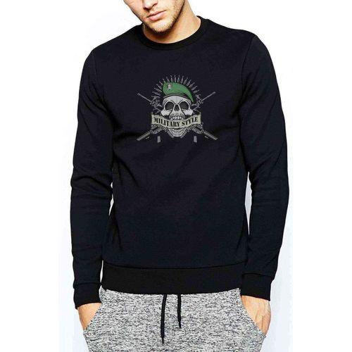 Askeri Style Baskılı Siyah Erkek Sweatshirt