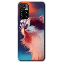 Potkal Hediye Fabrikası Xiaomi Redmi Note 11T Kılıf HD Desen Baskılı Arka Kapak - Cat Butterfly