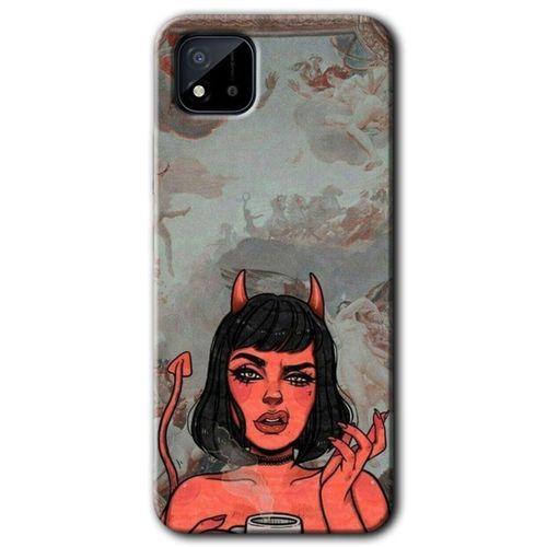 BeRa Aksesuar Realme C11 Kılıf Baskılı Kapak - Devil Girl +Tam Kaplayan Mat Seramik