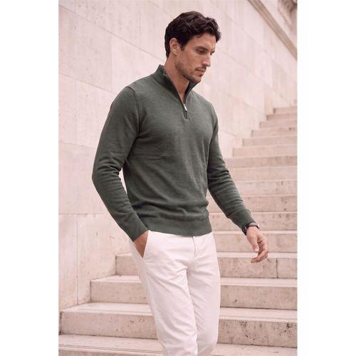 Lars Selanik Örme Kumaş Yarım Fermuar Erkek Sweatshirt - Çam Yeşili