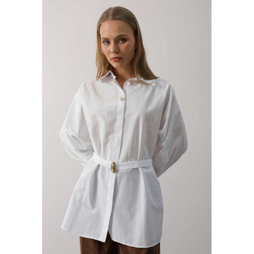 Kuşak Detaylı Tunik Gömlek - Beyaz