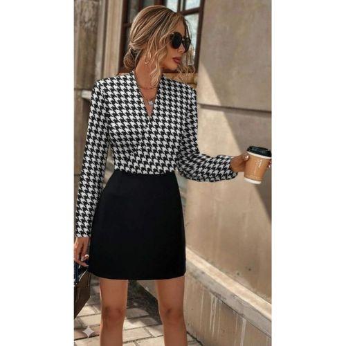 Kadın Uzun Kollu Kruvaze Yakalı üst Dalgıç Alt Ithal Krep Mini Elbise