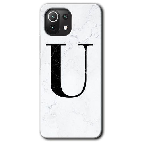 Xiaomi Mi 11 Kılıf HD Desen Baskılı Arka Kapak - Beyaz Mermer Desenli U Harfi + Kırılmaz Cam