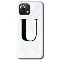 Xiaomi Mi 11 Kılıf HD Desen Baskılı Arka Kapak - Beyaz Mermer Desenli U Harfi + Kırılmaz Cam