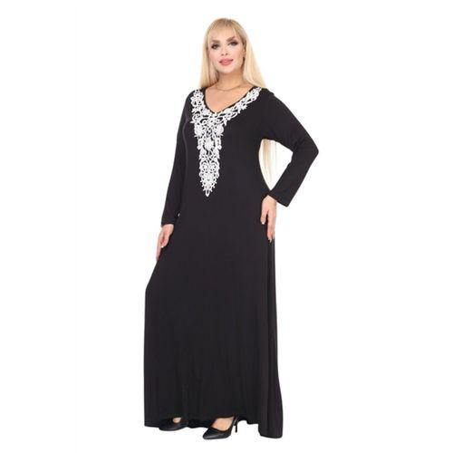 Melsay Butik Beyaz Güpür Yaka Detaylı Uzun Elbise