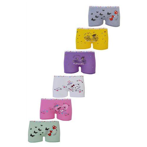 Dode Flora Tutku 0181 Kız Çocuk Karışık Desenli Likralı Pamuklu 6 Lı Paçalı Boxer