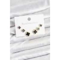 316L Çelik Zirkon Taşlı Yonca Model Kadın Küpe Seti