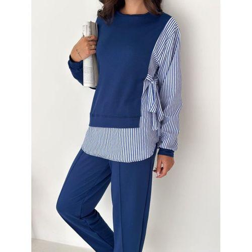 Kadın Gömlek Detay çizgili Yandan Bağlamalı Ikili Takım