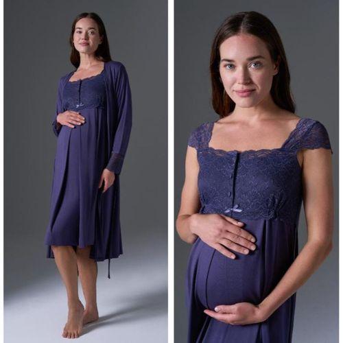 BirolGaye 1764 Lacivert Hamile Lohusa Gecelik Sabahlık Tk