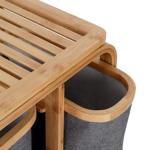 Ahşap Bambu 3 Bölmeli Çamaşır Sepeti 50x30x70 cm
