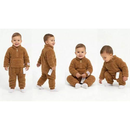 3-12 Ay Peluş Kumaş Çıtçıtlı Bebek Tulumu