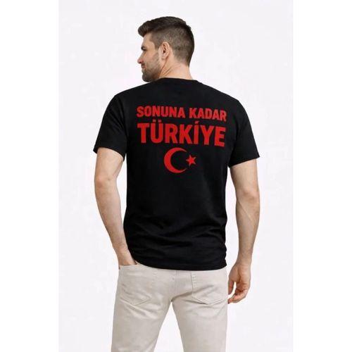 Erkek TÜRKİYE Ay Yıldız Baskılı Taraftar Forma T-Shirt - Siyah