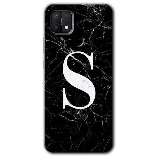 BeRa Aksesuar Oppo A15s Kılıf Baskılı Kapak - Siyah Mermer Desenli S Harfi +Tam Kaplayan Mat Seramik