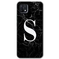 BeRa Aksesuar Oppo A15s Kılıf Baskılı Kapak - Siyah Mermer Desenli S Harfi +Tam Kaplayan Mat Seramik