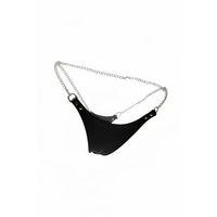 Siyah Tanga - Külot Parlak Suni Deri Zincir Bağlantılı - Brf1157