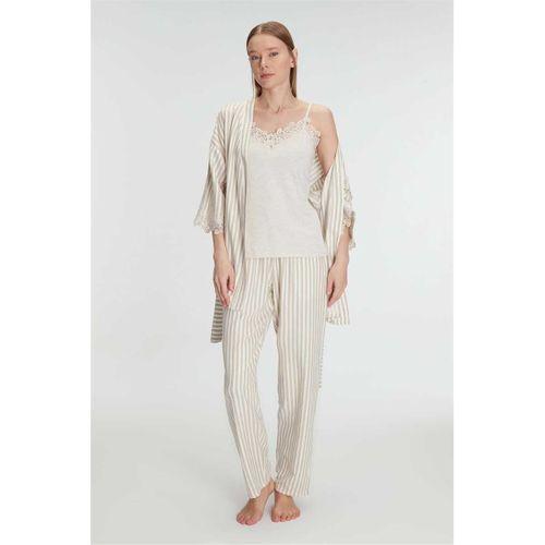 Kadın ’lü Sabahlık, Atlet Ve Pantolon Takımı Dantel Detaylı, Gecelik Set