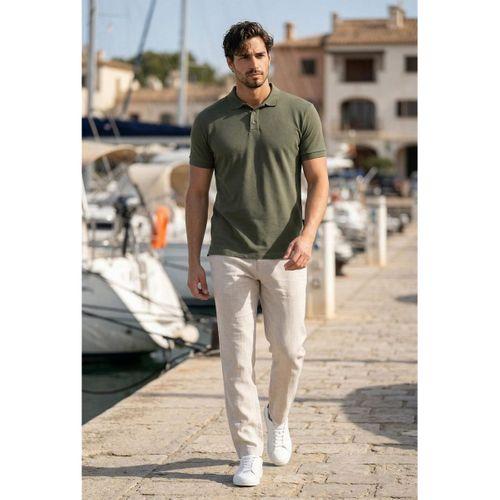 Orlando Polo Yaka Pike Kumaş Relaxed Fit Basic Düğmeli Relaxed Fit Erkek T-Shirt - Haki