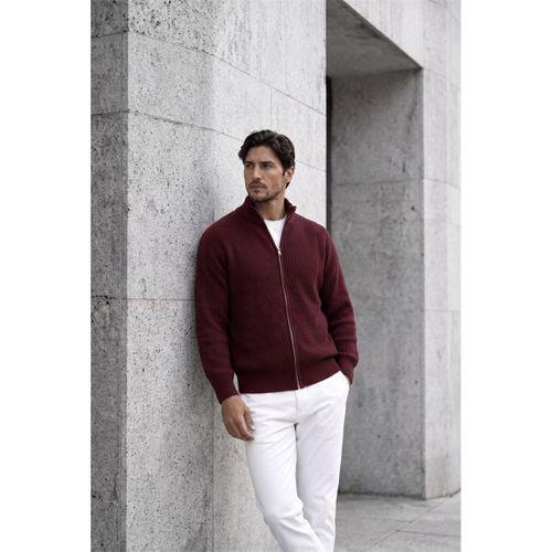 Woody Oversize Selanik Örme Fermuarlı Erkek Hırka- Bordo