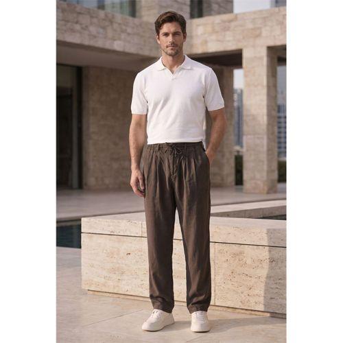 Magnus Tensel Kumaş Relaxed Fit Beli Lastikli Erkek Pantolon - Kahve