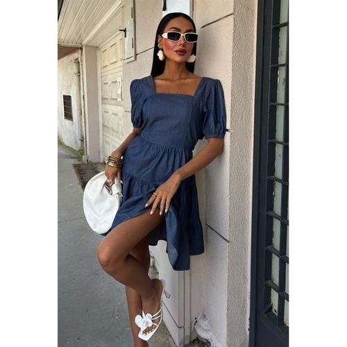 Kare Yakalı Ve Gipe Detaylı Tensel Elbise 2883