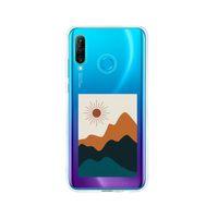 Huawei P30 Lite Mountain & Sun Desenli Premium Şeffaf Silikon Kılıf