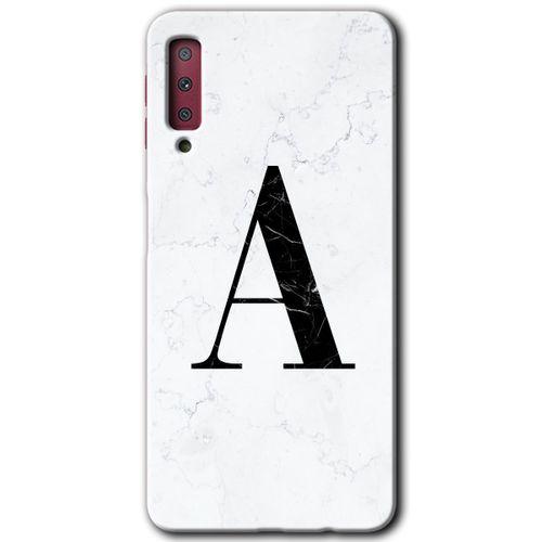 Galaxy A7 2018 Kılıf HD Desen Baskılı Arka Kapak - Beyaz Mermer Desenli A Harfi + Kırılmaz Cam