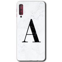Galaxy A7 2018 Kılıf HD Desen Baskılı Arka Kapak - Beyaz Mermer Desenli A Harfi + Kırılmaz Cam